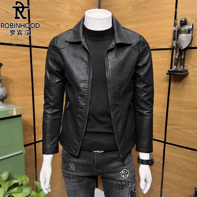 罗宾汉皮衣外套男士春秋冬商务短款新款休闲加厚加绒机车pu皮夹克
