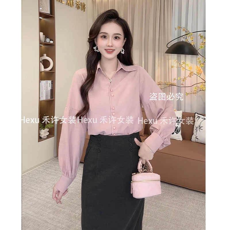 法式甜美小众宽松翻领长袖衬衫女2024秋季新款百搭显瘦时尚上衣