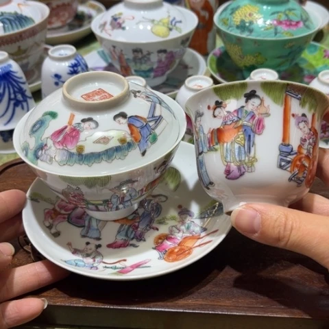 手绘茶杯盖碗壶承