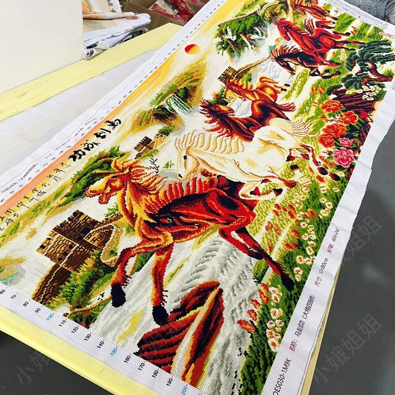 马到成功十字绣成品不带框纯手工出售已绣好2024新款客厅风景山水
