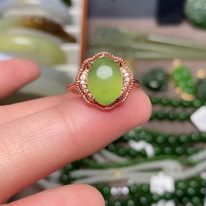 和田玉银S925镶嵌戒指