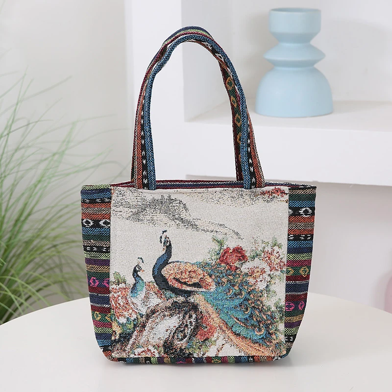 刺绣帆布女式手提包民族风休闲妈咪手拎饭盒包