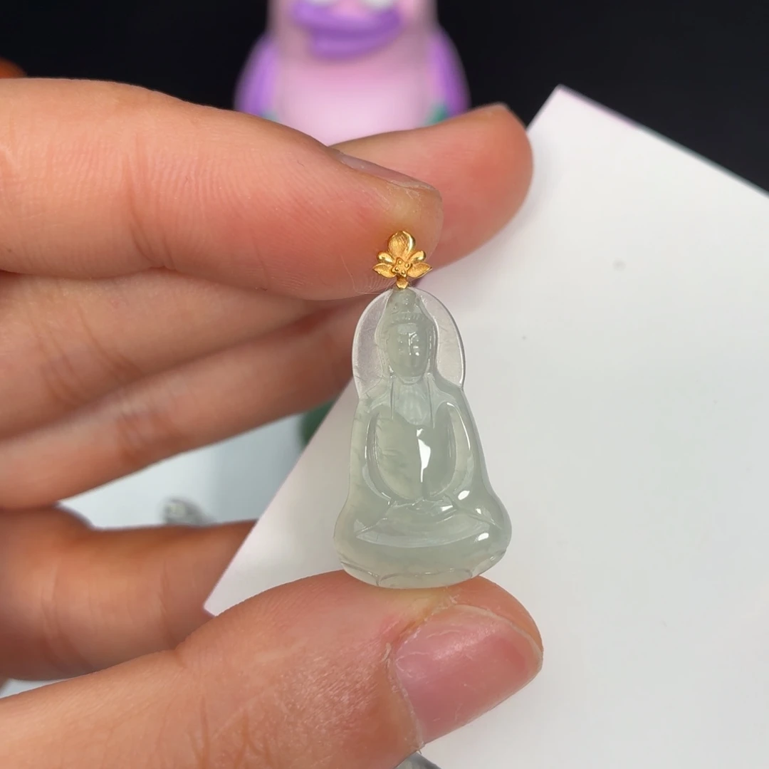 翡翠18K金镶嵌颈饰素衣观音一刀切