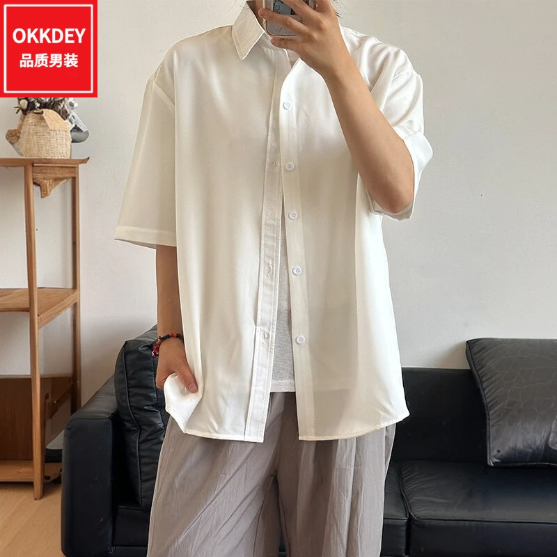 夏季新款男士冰丝短袖衬衫轻奢痞帅男装高端衬衣休闲防晒开衫外套