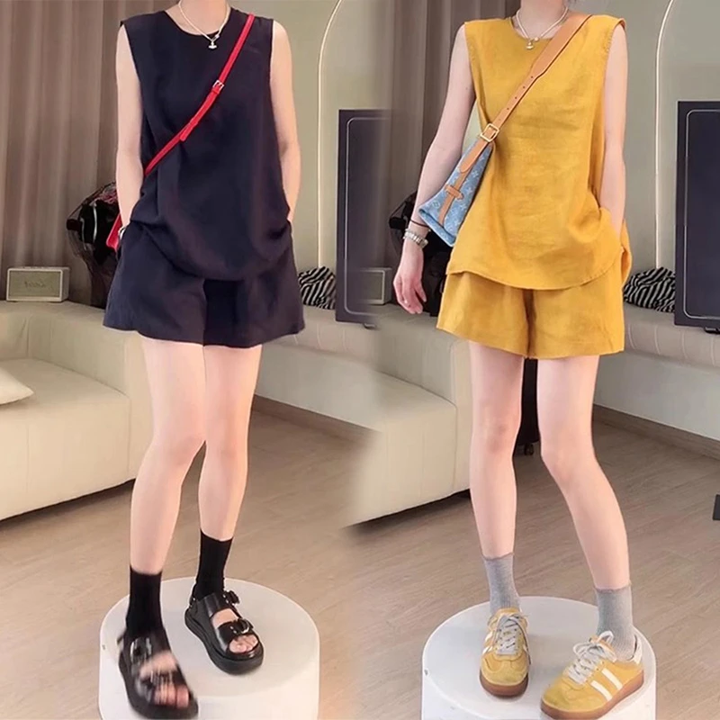 韩式时尚休闲套装女2026夏季新款镂空设计网红潮流背心休闲短裤