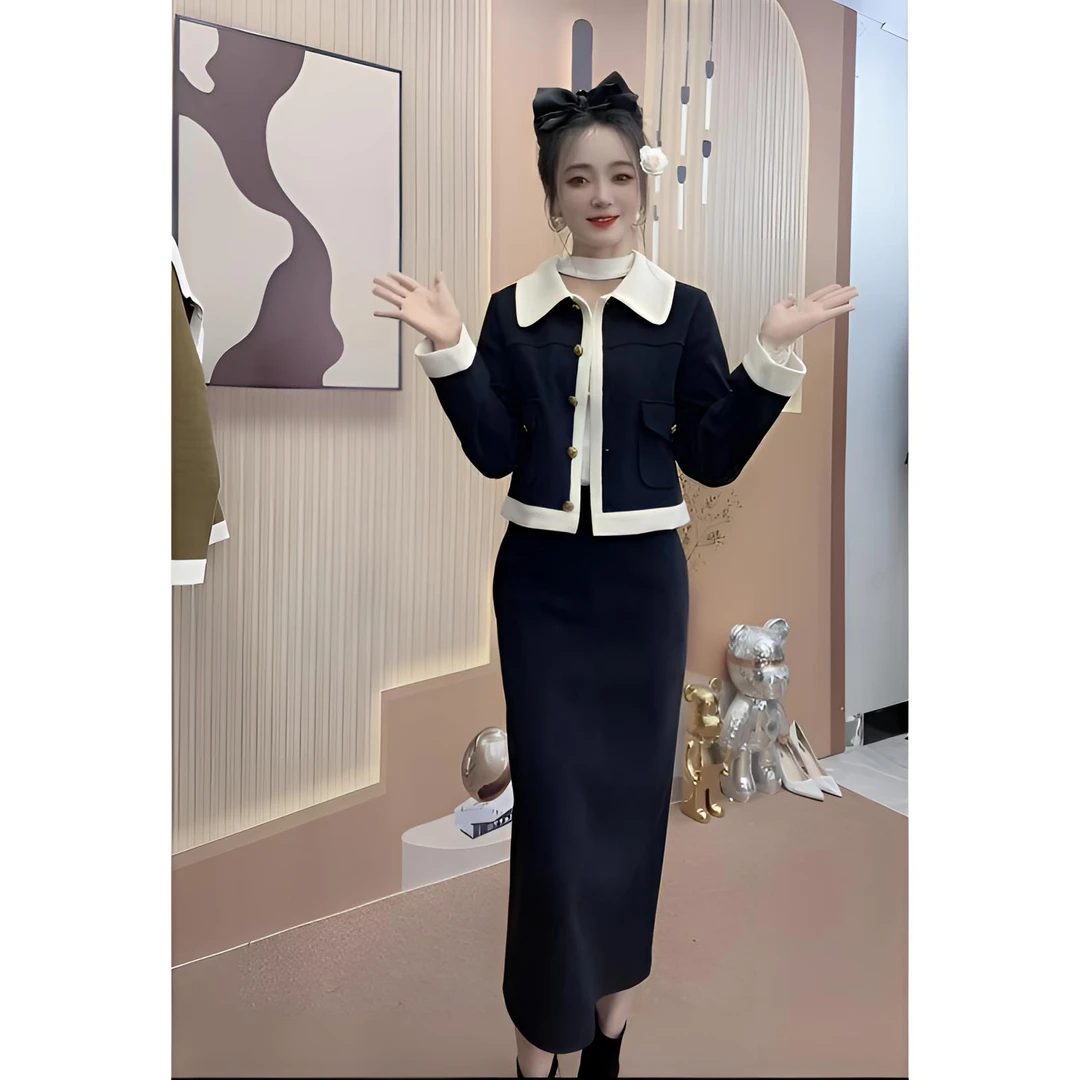 【秋季新款】【两件套】小香风套装裙女2025秋季外套+裙子套装C25805