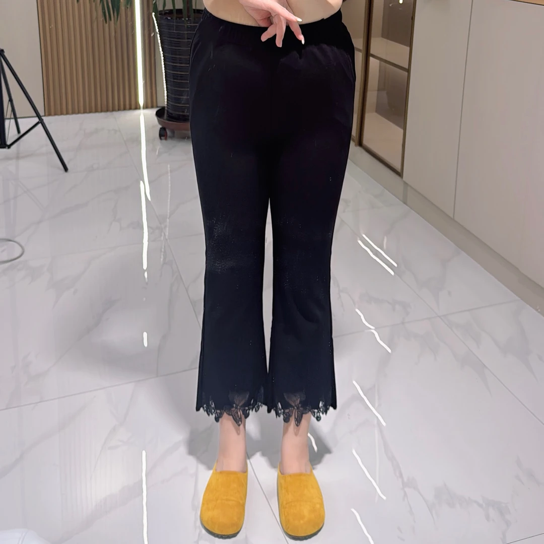 【聪姐推荐】51348时尚百搭蕾丝底边松紧腰微喇裤（裤长89）
