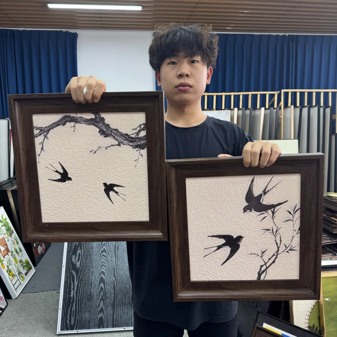 中式轻法式风燕子主题客厅餐厅装饰画高级感挂画4040