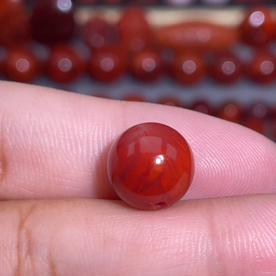 南红玛瑙未镶嵌火焰纹圆珠卡11.3