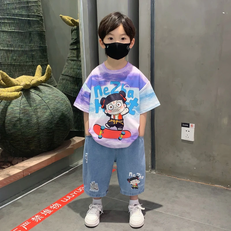 哪吒儿童服装2025新款男童夏季套装小孩夏装短袖衣服时髦休闲童装