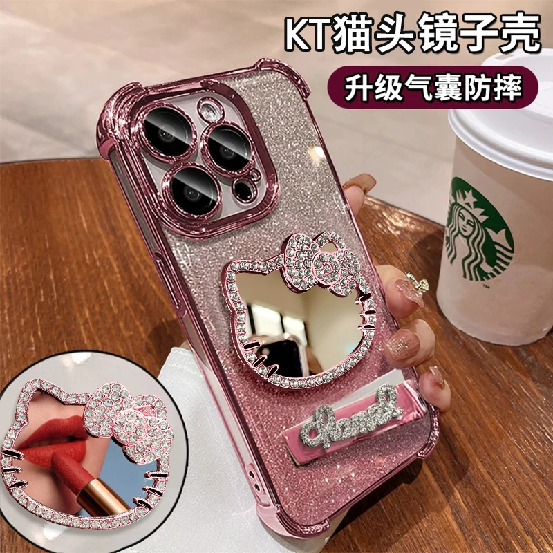 适用于苹果oppo华为vivo网红KT猫镜子手机壳电镀防摔流行可爱女款