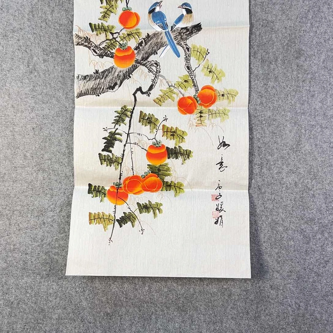 国画582 花鸟在树丛的顶端鸣叫叫声响