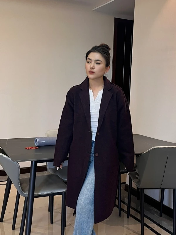 「ZJ」休闲呢子中长款外套韩版