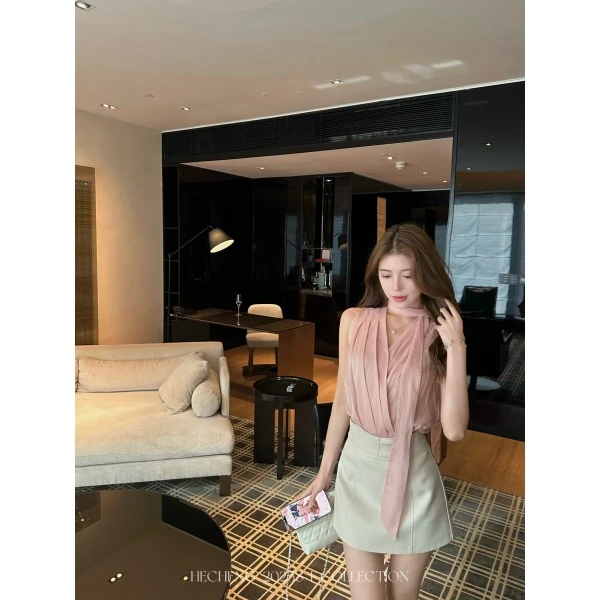 【禾呈】夏季宽松型围领长袖时尚休闲春季气质百搭上衣10354