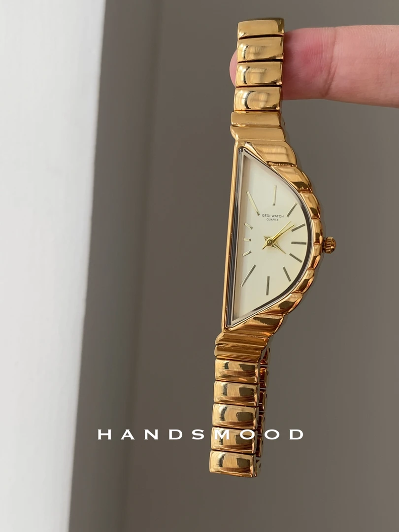 handsmood 金色半月盘轻奢中古风小众设计独特时尚气质女士手表