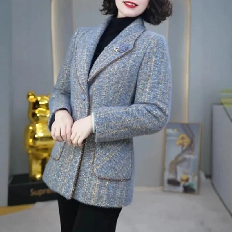 新款加厚保暖小西装时尚修身显瘦F休闲气质女士洋气外套妈妈装潮