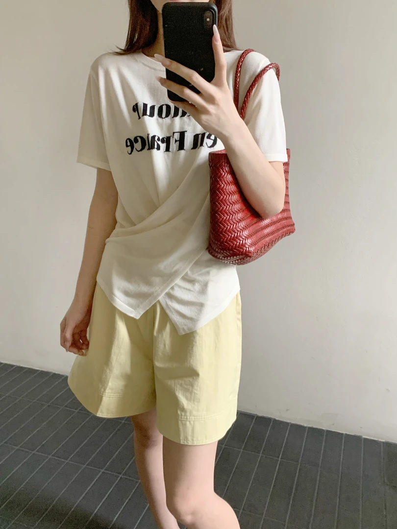 【潘潘.508881】冰蚕丝2025年夏季新款圆领法式套头针织衫