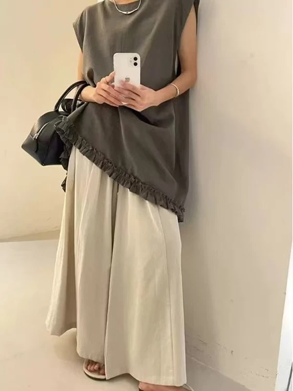 慵懒半身裙裤薄款透气显瘦高腰大阔腿欧若风冰丝麻山本裤裙