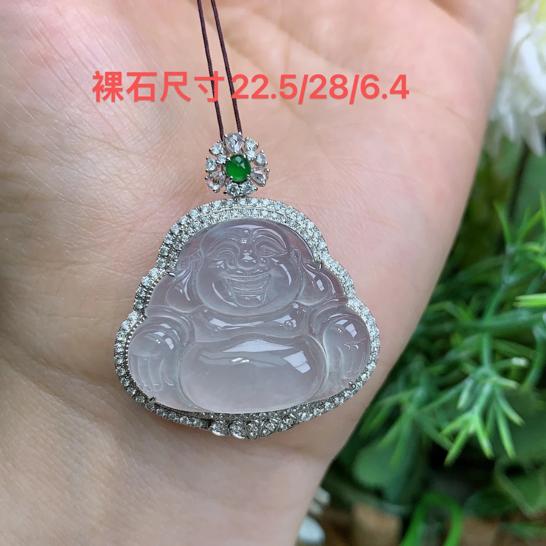 缅甸天然翡翠A货18K一高冰起光白光佛公吊坠爱尺寸36.4/31.9/10.7