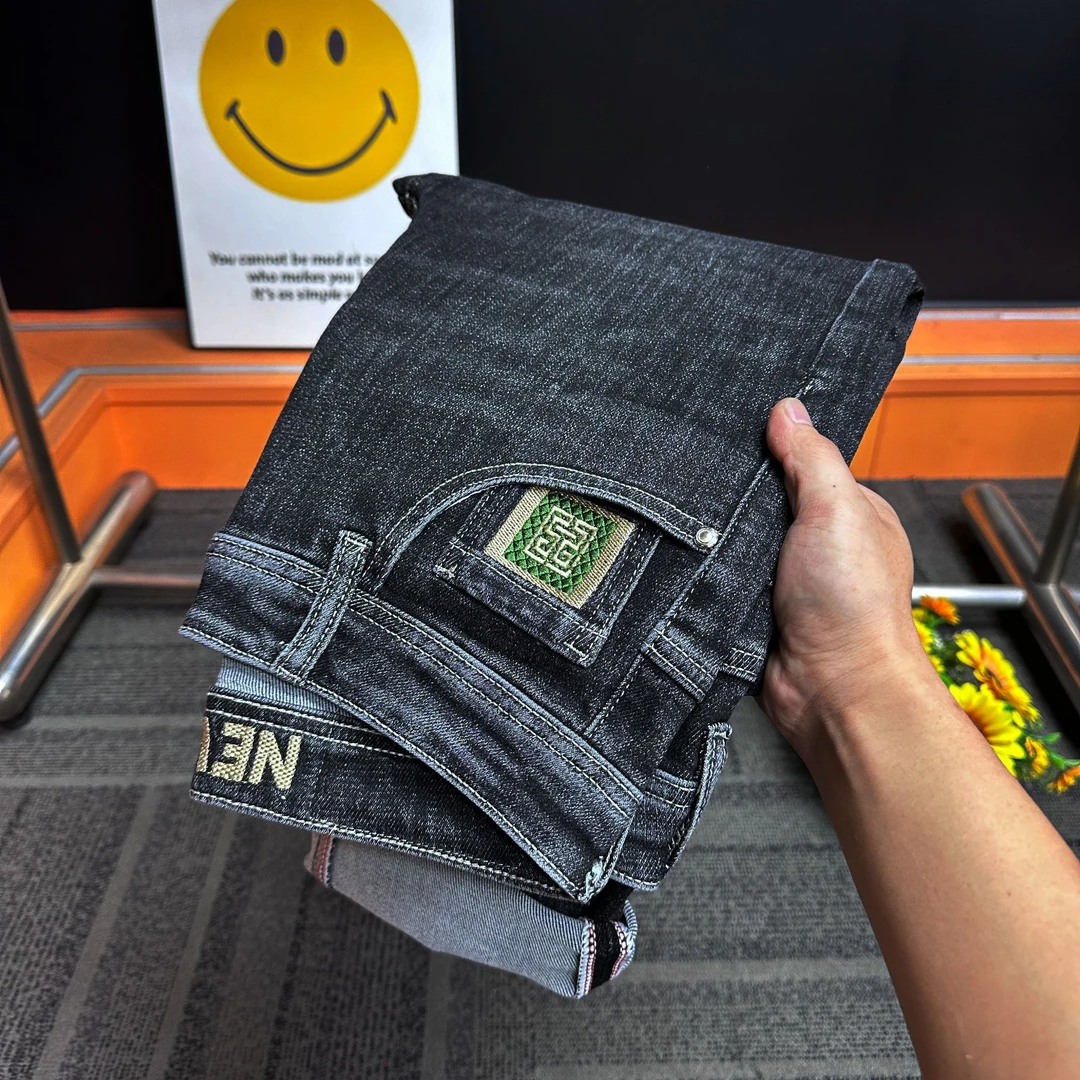 秋冬新款弹力男士牛仔裤时尚水洗黑灰色修身小直筒经典百搭长裤子