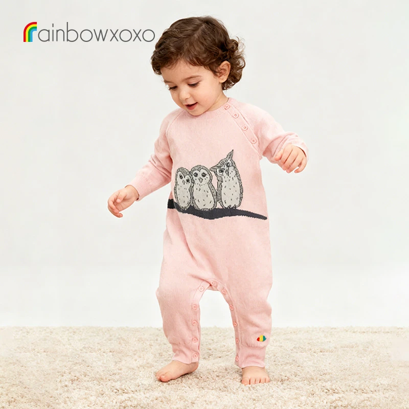 rainbowxoxo秋冬新品男女童可爱印花长袖针织连体衣ORIN W-K3017