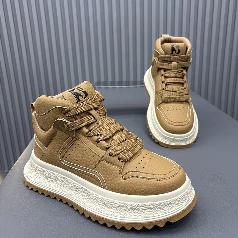 冬季新款厚底耐磨老爹鞋高帮休闲男鞋加绒保暖设计小众潮流潮男鞋