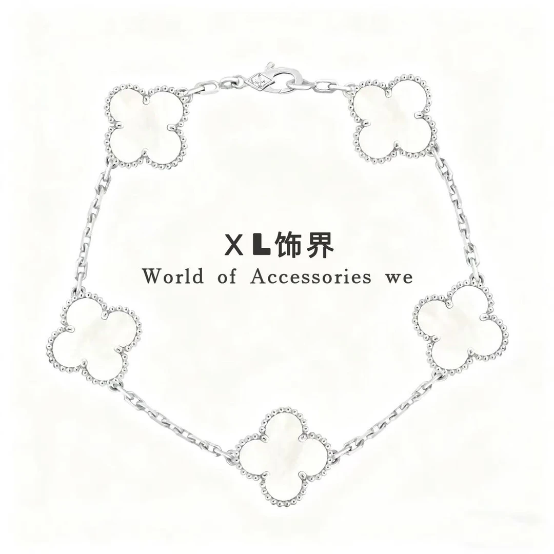 925银合成锆石手链 四叶花草白贝手链 小众百搭简约AL2055