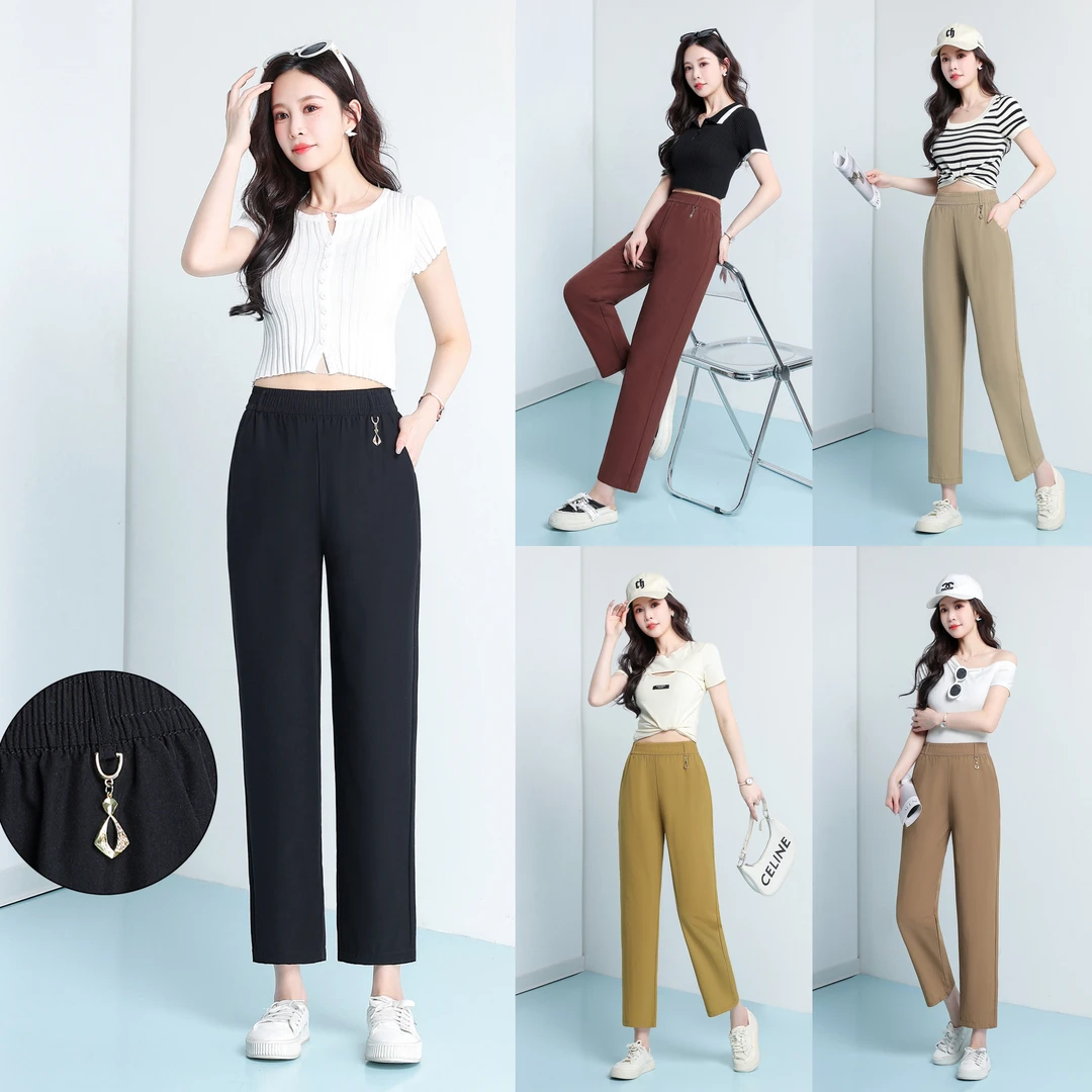 春夏秋中老年女士薄款直筒裤高腰九分百搭显瘦休闲面膜裤