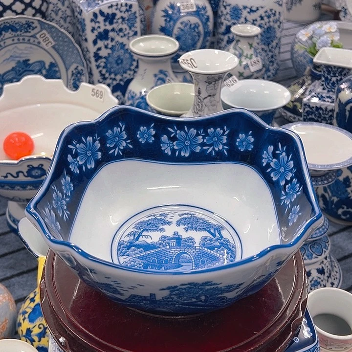 摆件青花瓷居家摆件,外贸出口瓷,果盘