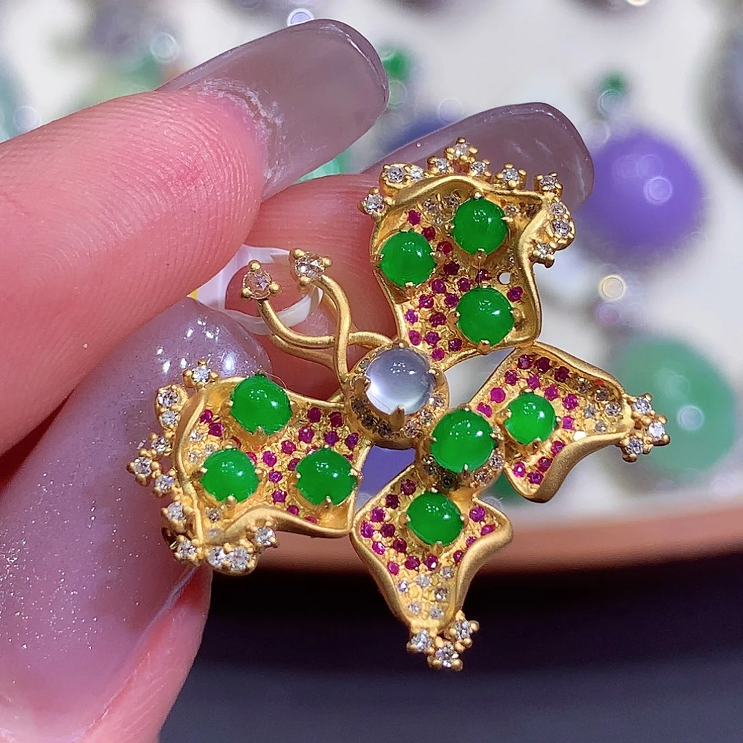 翡翠18K金镶嵌吊坠(不含链)