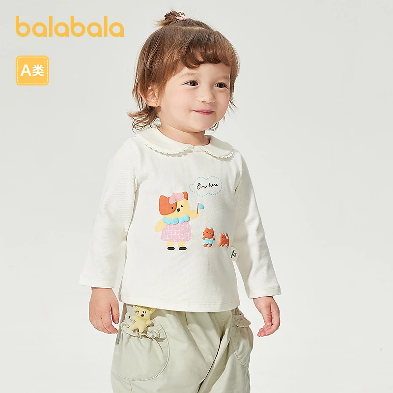 巴拉巴拉宝宝上衣婴儿长袖t恤女童简约可爱可爱萌趣琥珀流光百搭