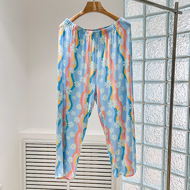女长裤印花睡裤家居裤春秋线裤女士秋冬秋裤加大薄款夏季高腰