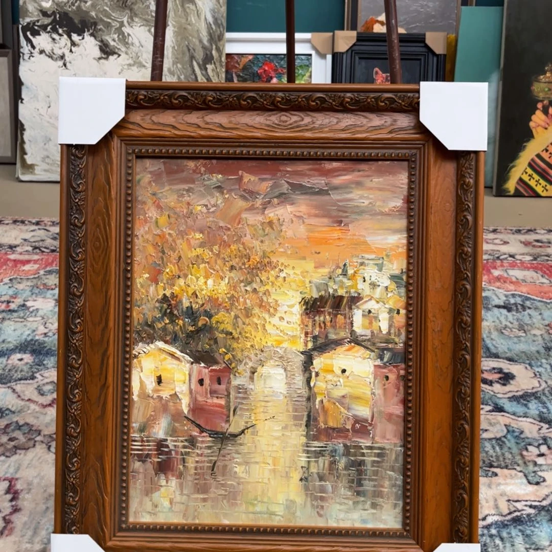 油画风景手绘油画带实木框45×55