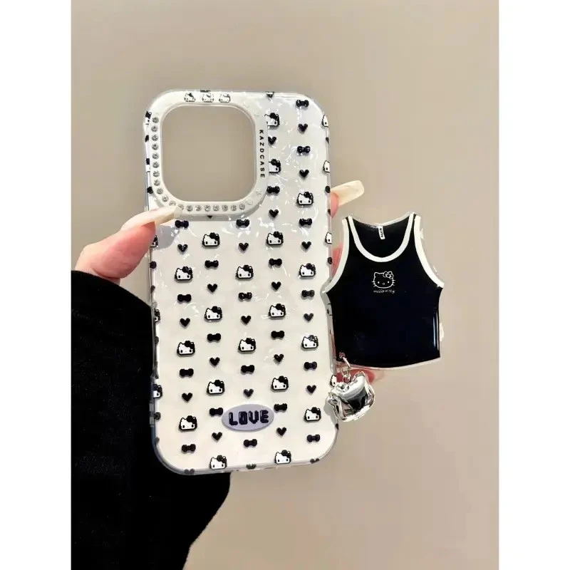 适用苹果iphone16promax韩系波点15pro可爱14支架13kitty手机壳