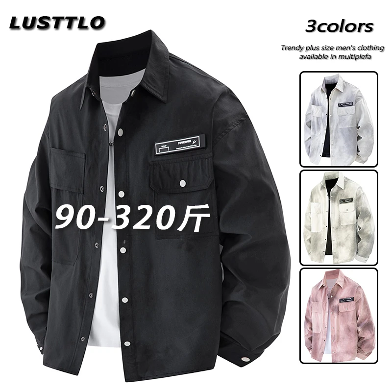 2025新款大码男士衬衫春秋时尚扎染撞色百搭宽松衬衣外套加肥加大