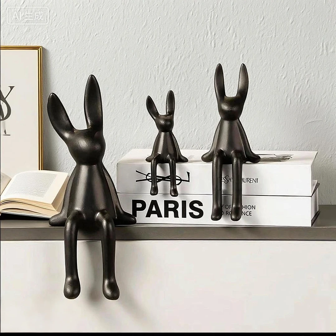 现代坐姿长耳兔摆件轻奢高档玄关客厅电视柜酒柜家居装饰乔迁礼物