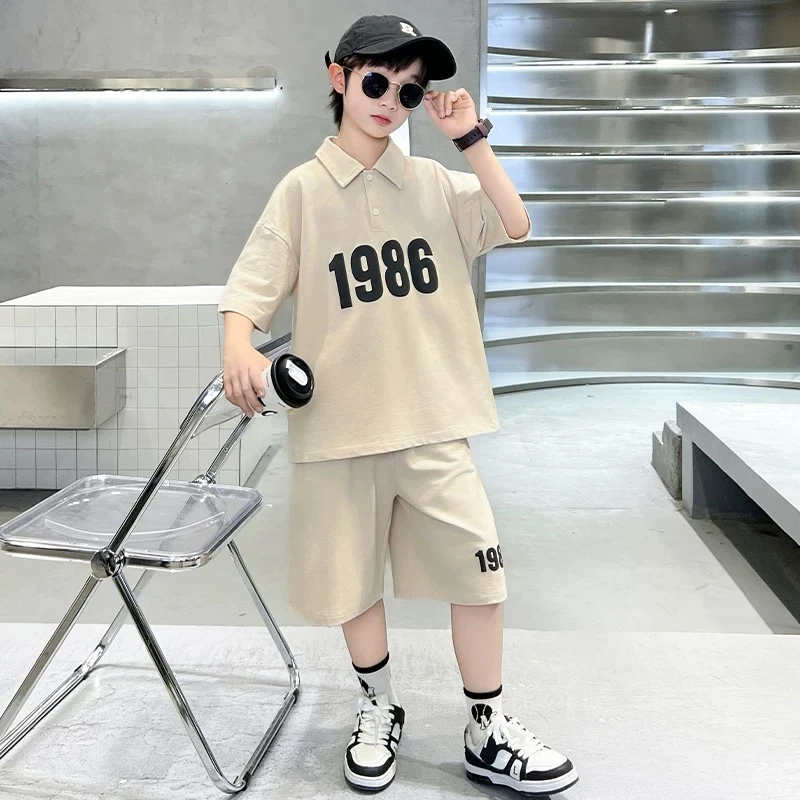 【高定100%棉】男童2025时尚潮范中大童POLO衫套装大童韩版两件套