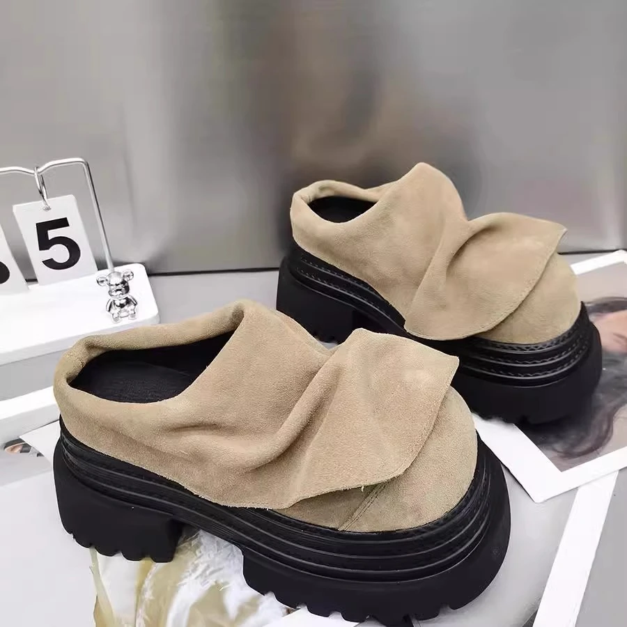 磨砂皮厚底勃肯鞋拖2025春季新款复古松糕底拖鞋休闲乐福时尚女鞋