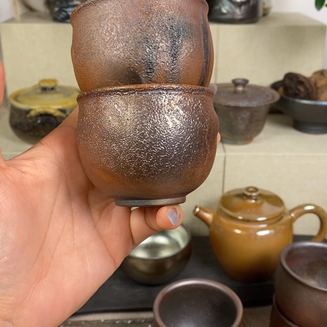 建水紫陶柴烧主人杯，微瑕