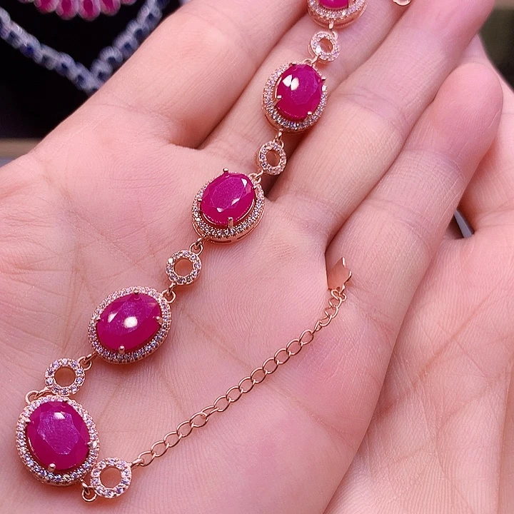 红宝石银S925镶嵌手链