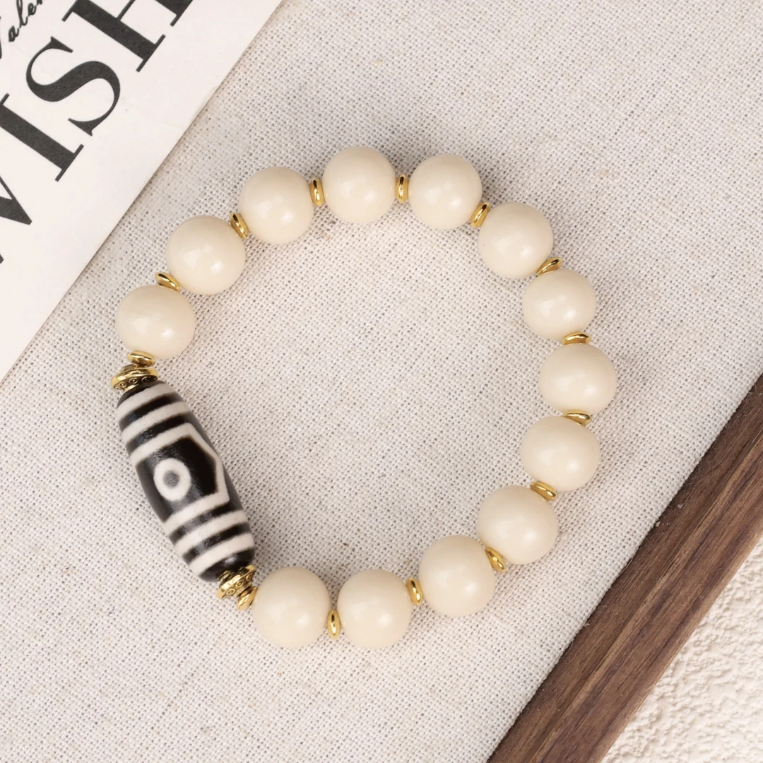 LZ3459-2 三眼藏式桶珠椰子白琉璃手串