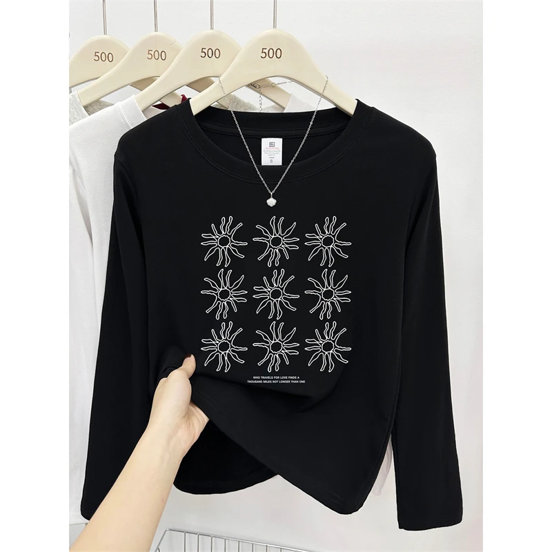 圆领正肩长袖t恤女秋季新款大码胖mm设计感休闲百搭打底衫上衣