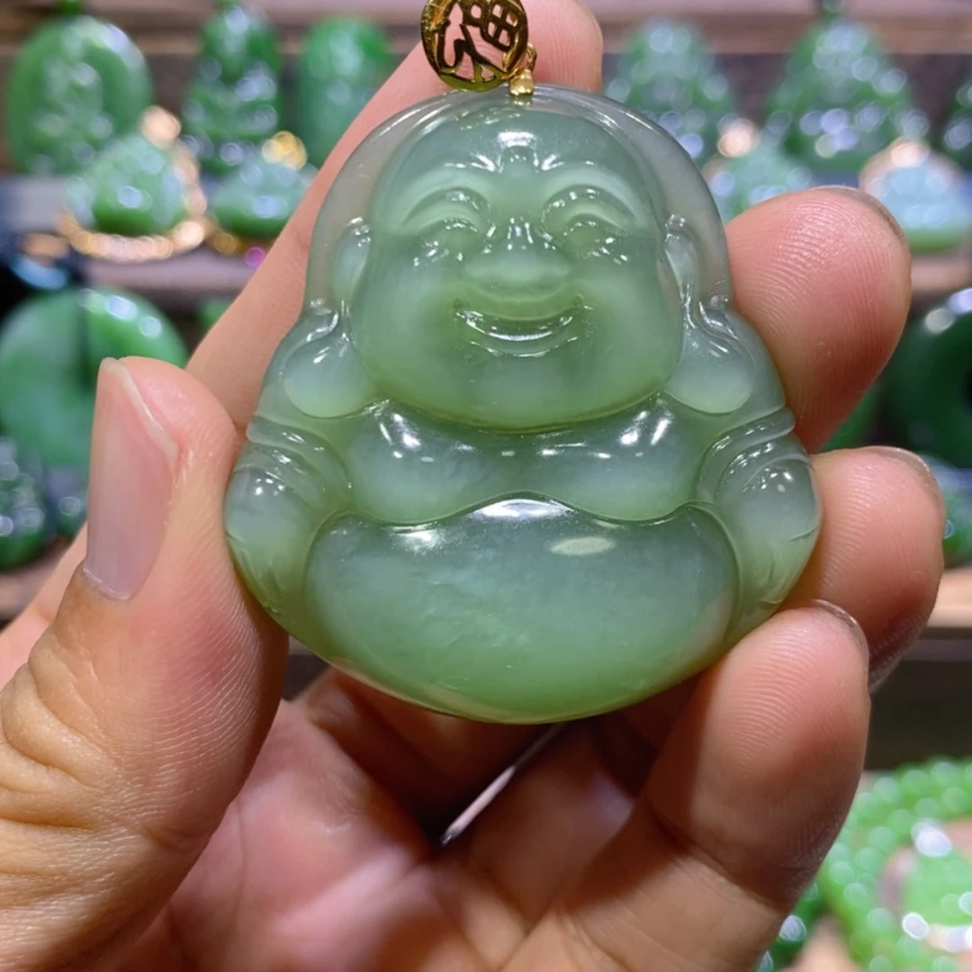 【闪购商品】和田玉18K金镶嵌吊坠(不含链)粉青猫眼佛公 42/45