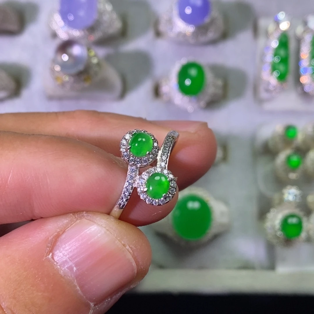 翡翠银S925镶嵌戒指戒指