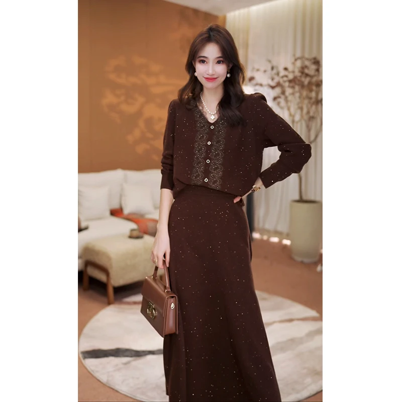 兰瑟儿秋冬新款套装优雅气质时尚显瘦羊毛针织两件套裙105QO1076