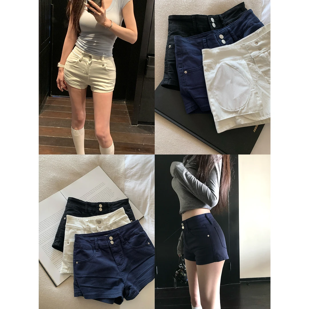 SKKSkk Store 万搭心机 美式复古简约丰胯短裤女包臀褶皱超短裤