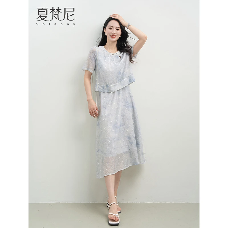 夏梵尼静谧协奏夏季假两件波点法式连衣裙遮肉显瘦衣服气质款裙子