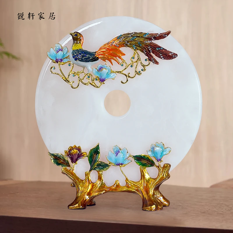 高档锦绣前程平安扣摆件珐琅彩工艺锦鸡创意玄关家居饰品乔迁礼物