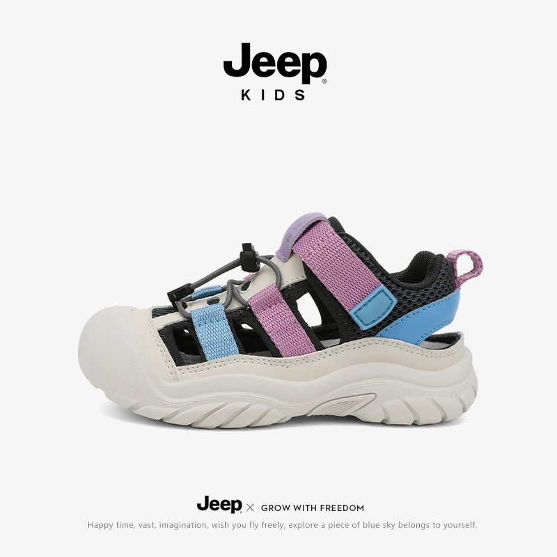 jeep夏季轻便女童凉鞋时尚防滑儿童沙滩鞋轻便运动包头软底溯溪鞋