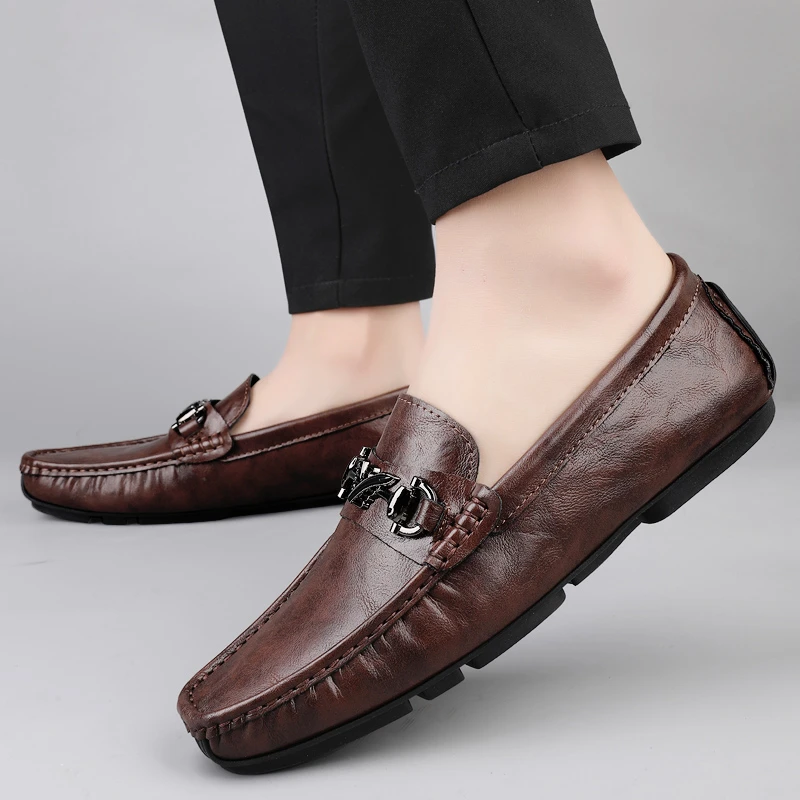 男士豆豆鞋2025年新款真皮软底软面休闲鞋透气软底高级英伦风皮鞋